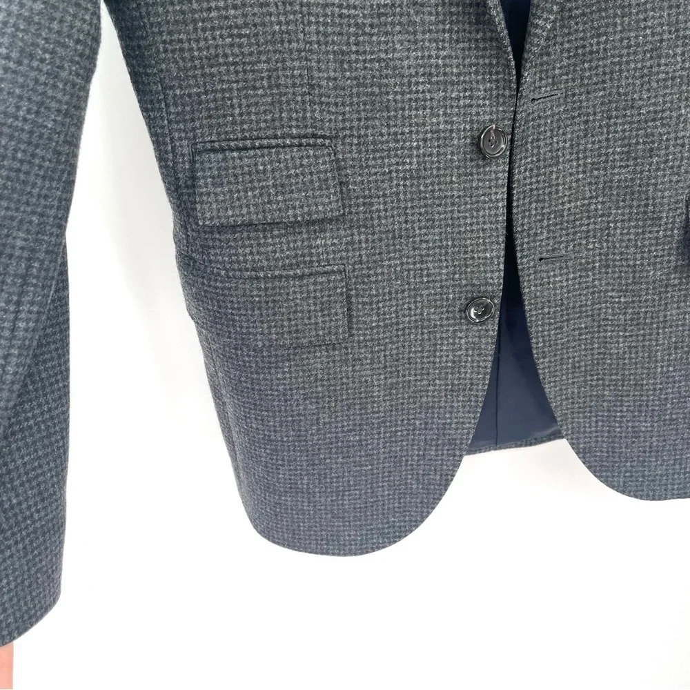 J.CREW Ludlow Blazer 36R 100% Wool Grey Houndstooth Jacket Men 02328 2 Button
